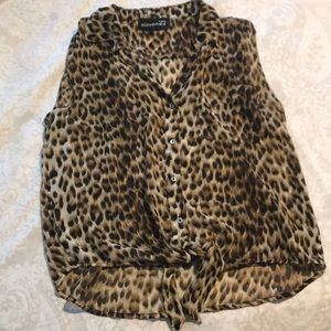 Button Up Cheetah Blouse